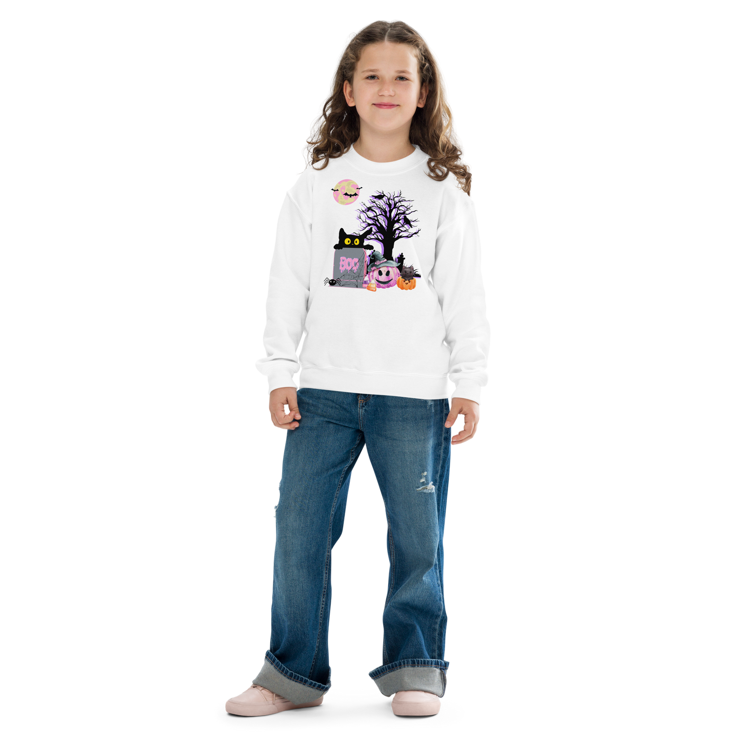Spooky Time Youth Sweatshirt pink