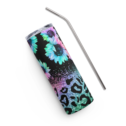 Tumbler 20 oz Blue Daisy and Cheetah