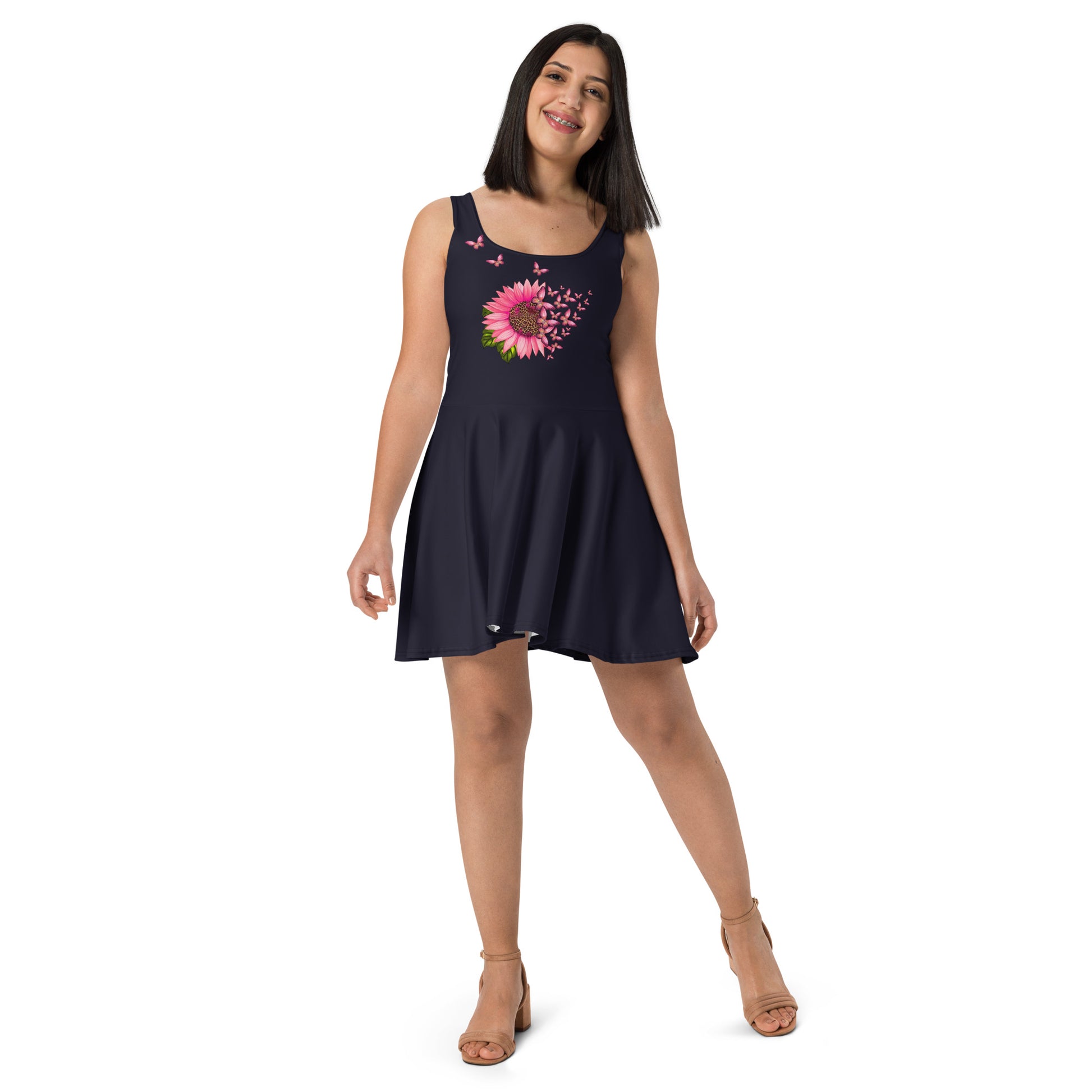 butterfly print skater dress Butterfly Print Skater Dress: Spring Casual Polyester Spandex Blend