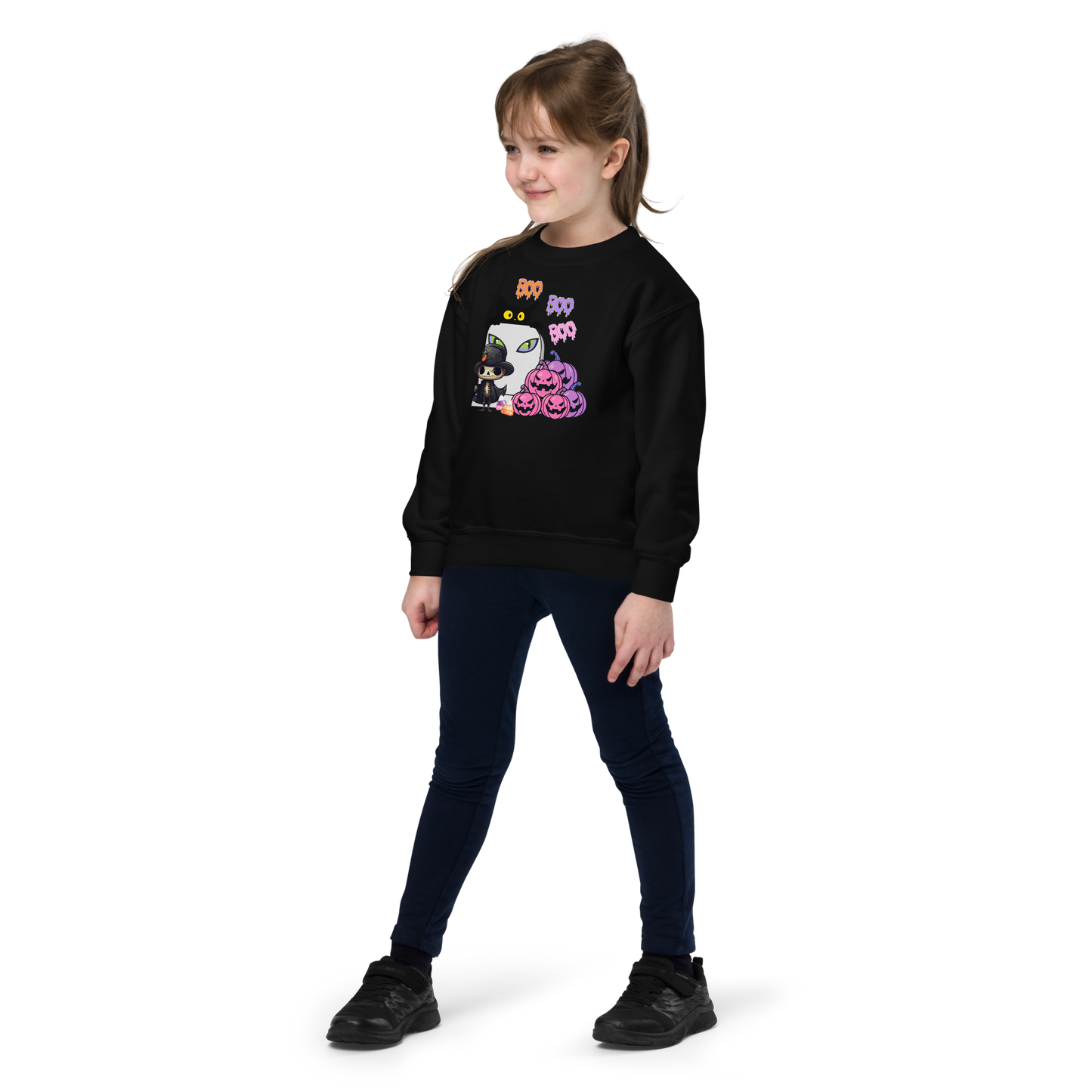 Boo Time Youth Crewneck Sweatshirt, pink