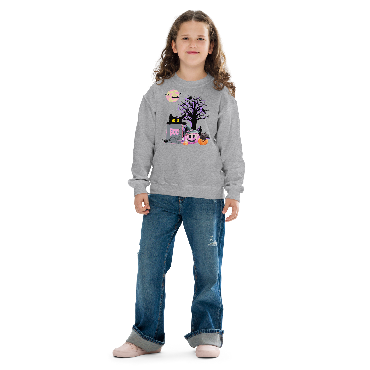 Spooky Time Youth Sweatshirt pink