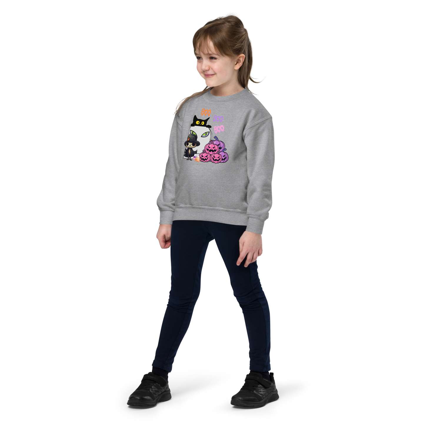 Boo Time Youth Crewneck Sweatshirt, pink