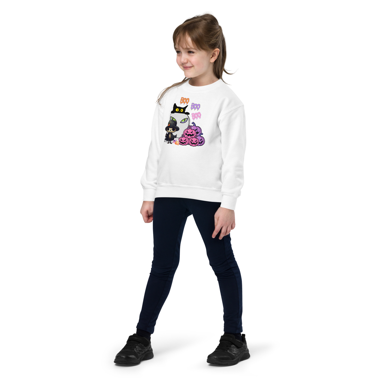 Boo Time Youth Crewneck Sweatshirt, pink